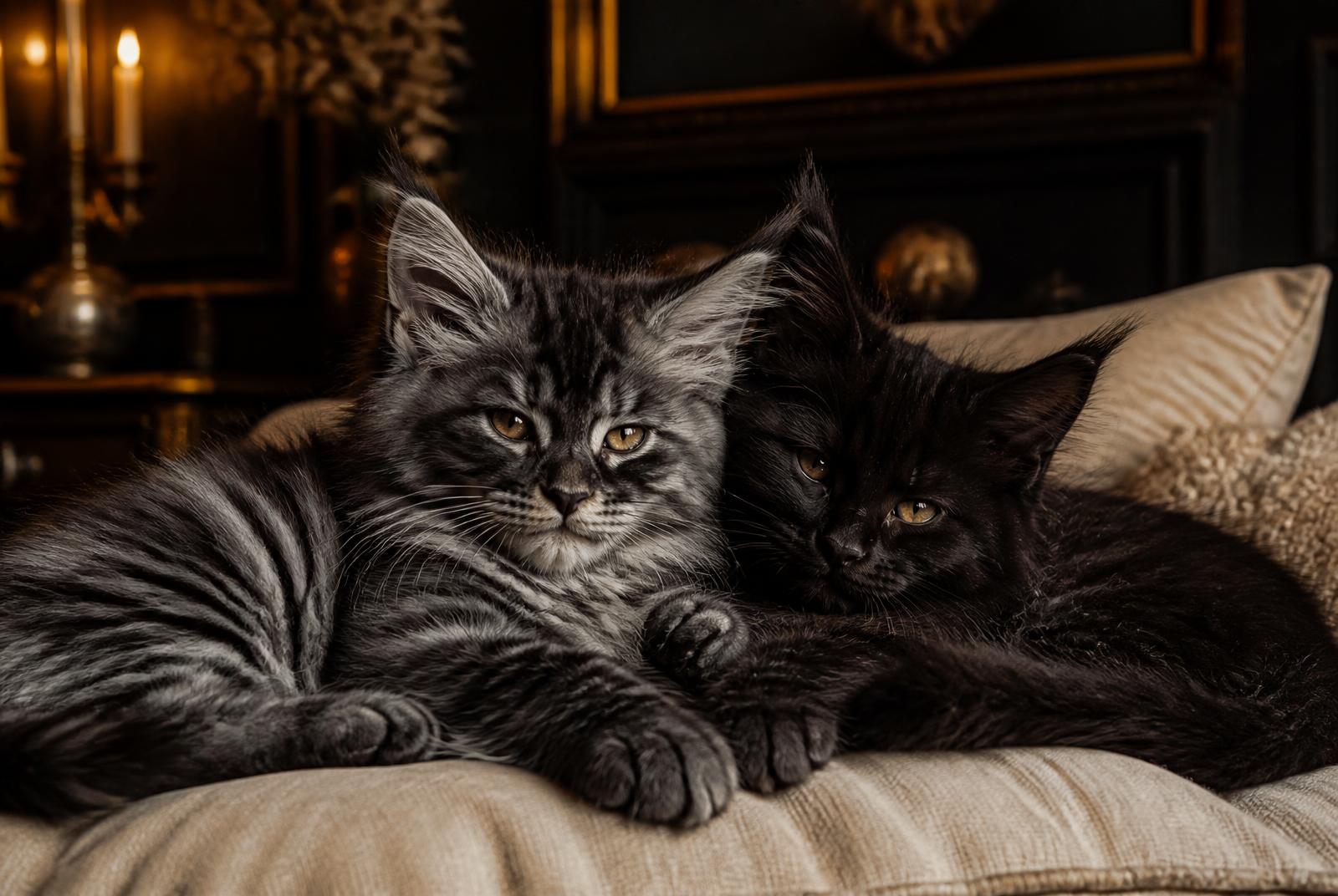 European Maine Coon kittens socialised in a home setting