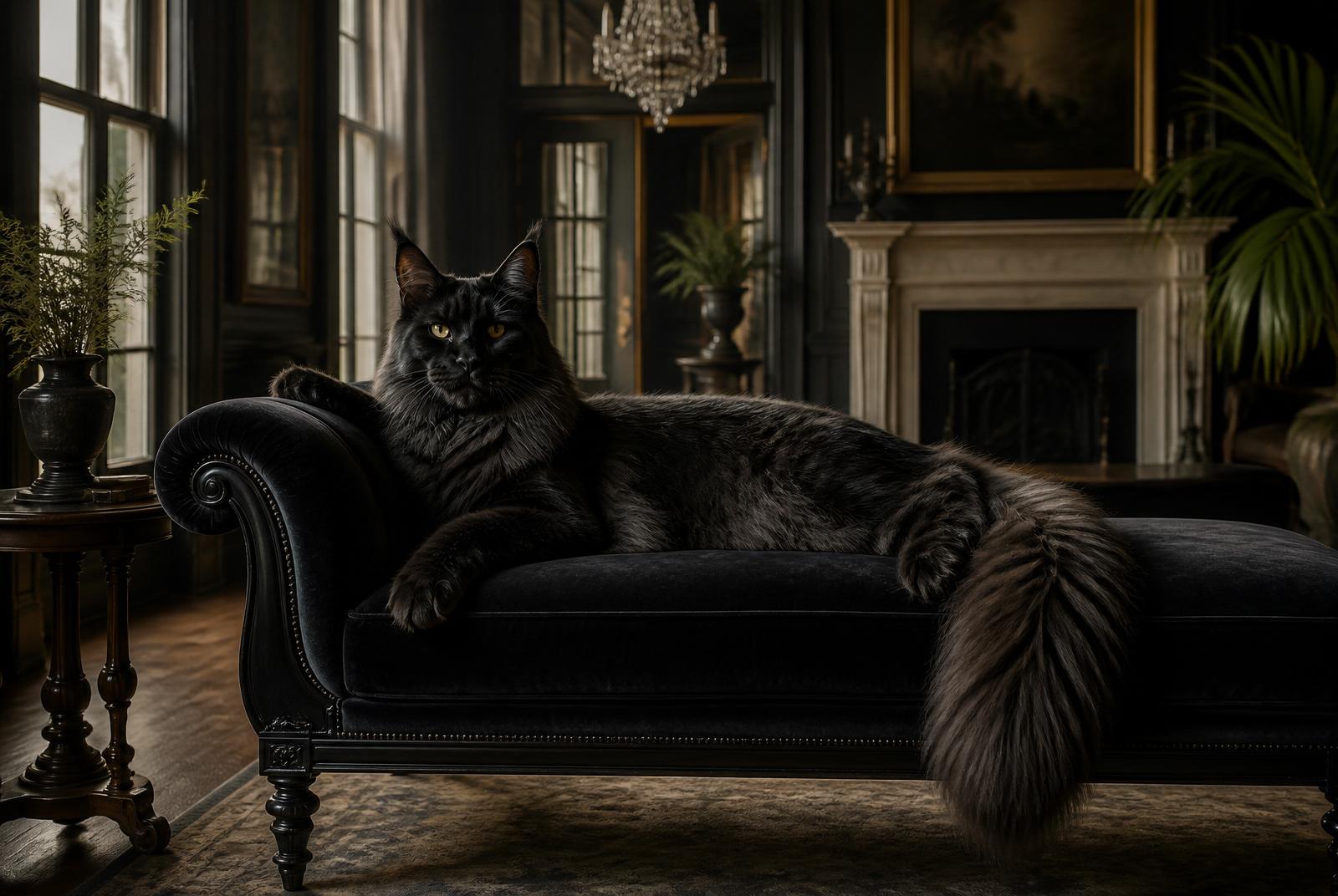 European Maine Coon at home in a Lowcountry-style interior